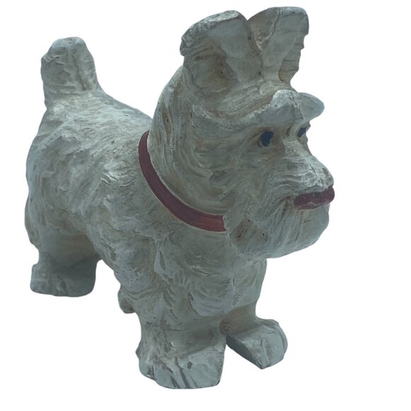 Vtg Burwood Scottish Terrier Dog Figurine White Red Collar Resin Composite - Picture 10 of 12
